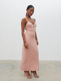 Elle Is 5'3" & Wears Size UK 8|Harper Slip Midaxi Dress - Tan Blush and Butter