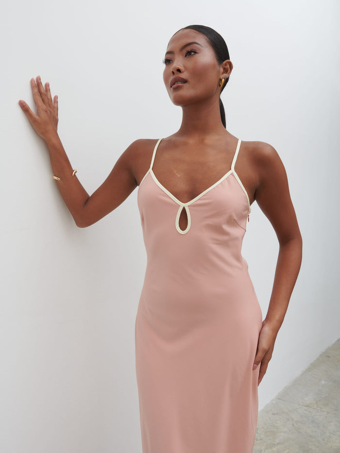 Elle Is 5'3" & Wears Size UK 8|Harper Slip Midaxi Dress - Tan Blush and Butter