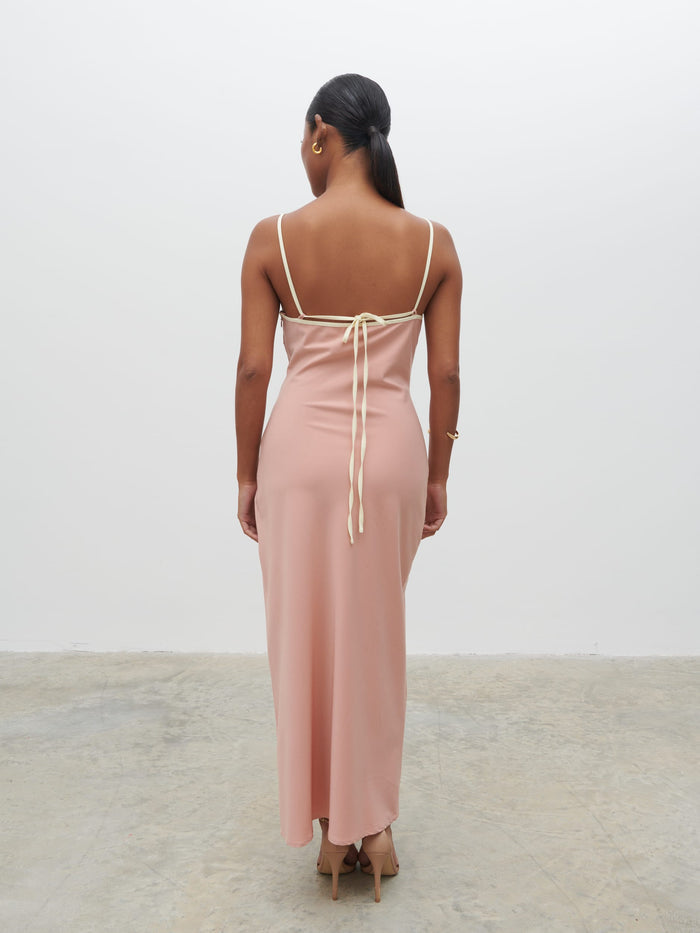 Elle Is 5'3" & Wears Size UK 8|Harper Slip Midaxi Dress - Tan Blush and Butter