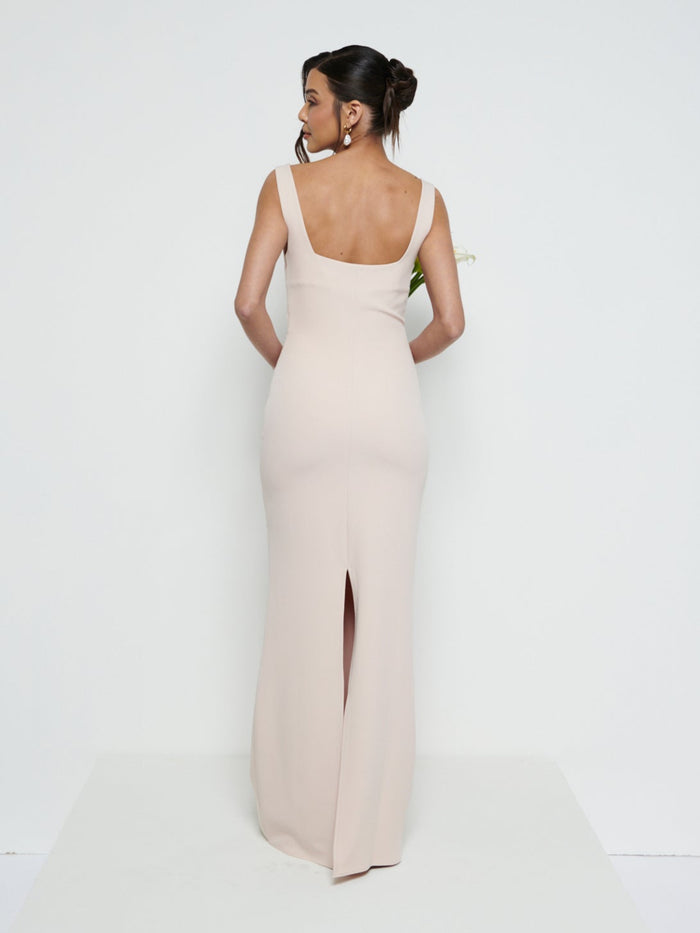 Marina Is 5'7.5" & Wears Size UK 8|Harriet Cowl Neck Crepe Maxi Bridesmaid Dress - Blush