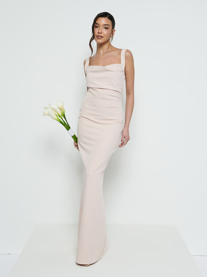 Marina Is 5'7.5" & Wears Size UK 8|Harriet Cowl Neck Crepe Maxi Bridesmaid Dress - Blush