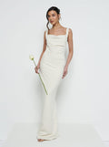 Marina Is 5'7.5" & Wears Size UK 8|Harriet Cowl Neck Crepe Maxi Bridesmaid Dress - Champagne