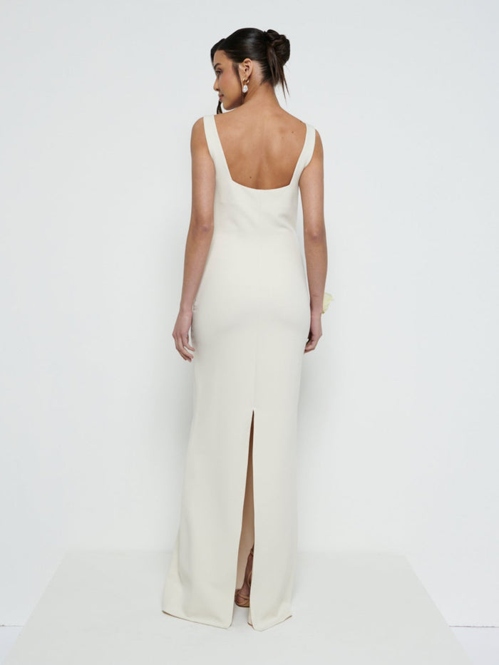 Marina Is 5'7.5" & Wears Size UK 8|Harriet Cowl Neck Crepe Maxi Bridesmaid Dress - Champagne