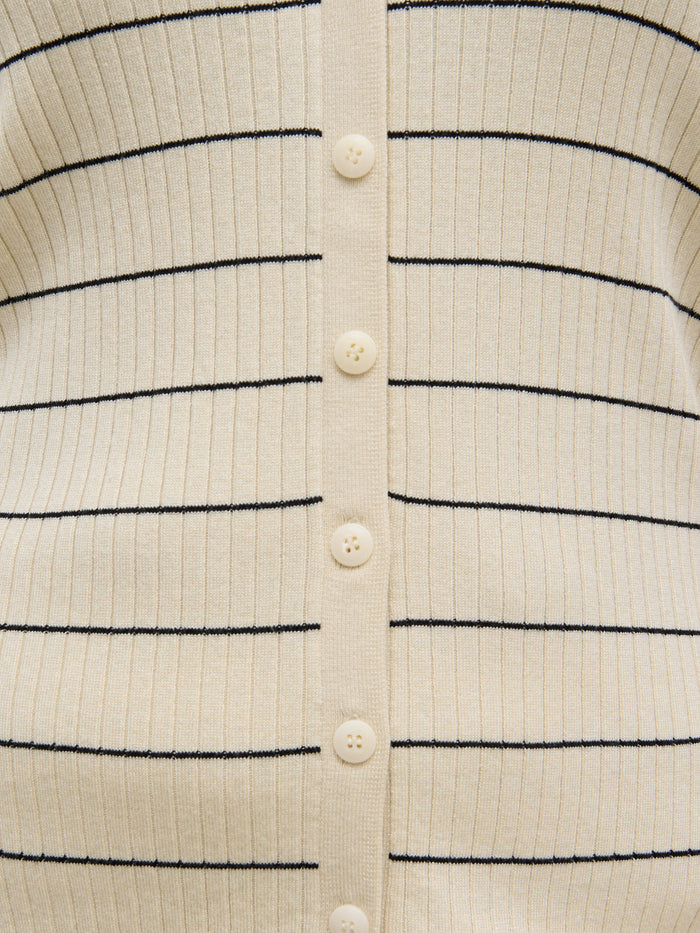 Rafaela Is 5'9" & Wears Size UK XL|Hattie Stripe Knit Waistcoat Curve - Cream and Black
