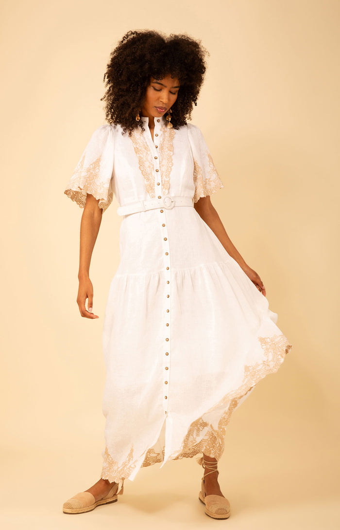 Haven Embroidered Linen Maxi Dress, color_white