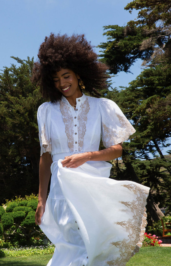 Haven Embroidered Linen Maxi Dress, color_white