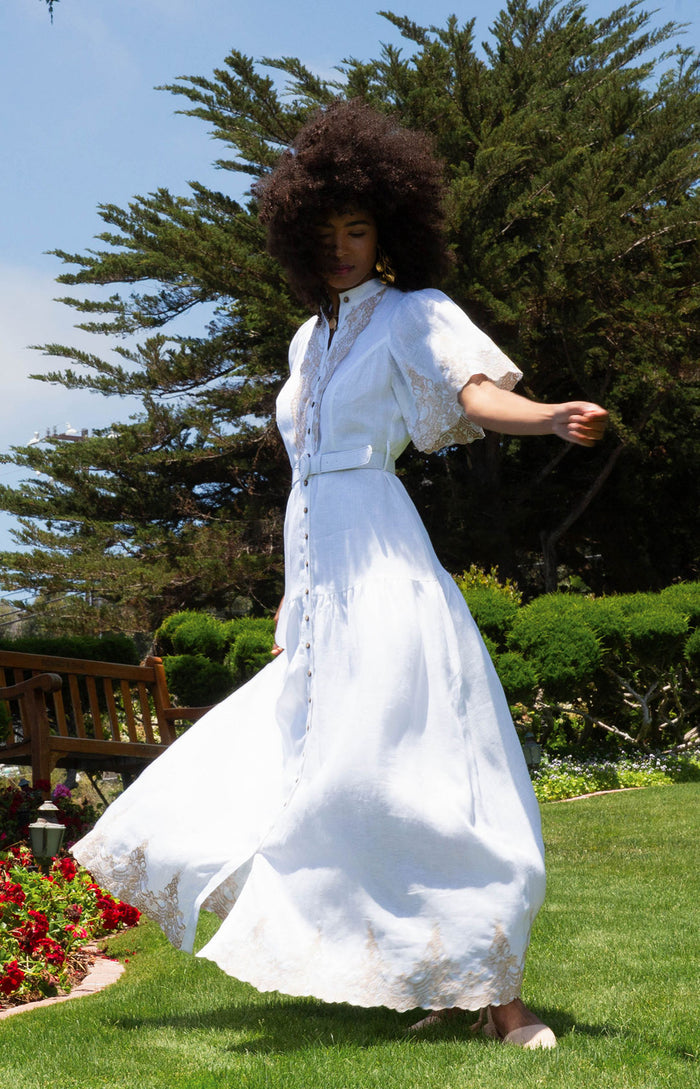 Haven Embroidered Linen Maxi Dress, color_white