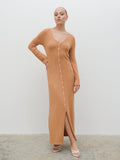 Noor Is 5'8.5" & Wears Size UK S|Hazel Knit Maxi Dress - Tan Blush