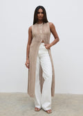 Sachi Is 5'7" & Wears Size UK S|Helen Longline Open Knit Cardigan - beige