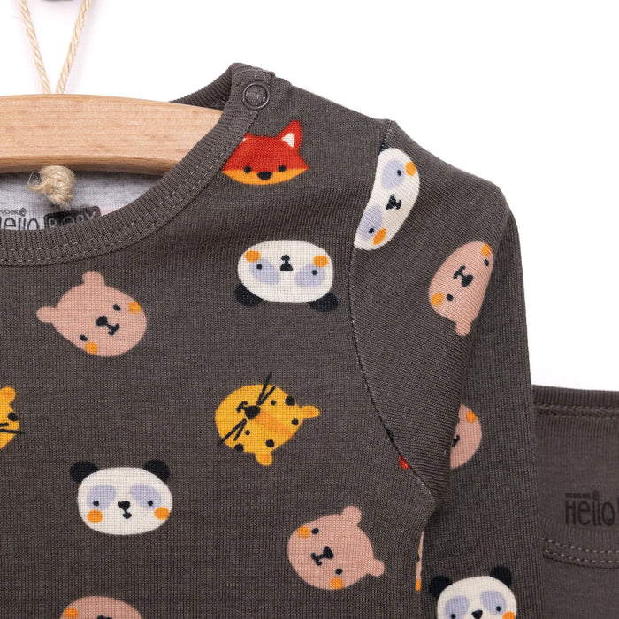 HelloBaby Boy 2 - Pack Long Sleeve Bodysuit - Dark Grey - HelloBaby - ebebek