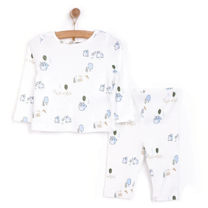 HelloBaby Boy Long Sleeve Pyjamas Set - Ecru Ecru - ebebek