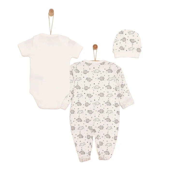 HelloBaby Newborn Unisex Baby Footed Jumpsuit - Body - Hat - Ecru - ebebek - Black Friday