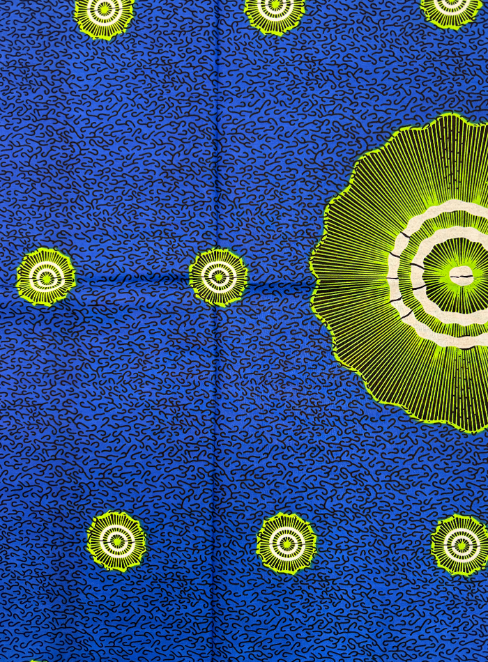 Hollandais African Wax Print Fabric - Blue Lime Green Black White zoom view