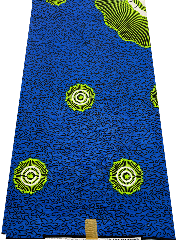 Hollandais African Wax Print Fabric - Blue Lime Green Black White