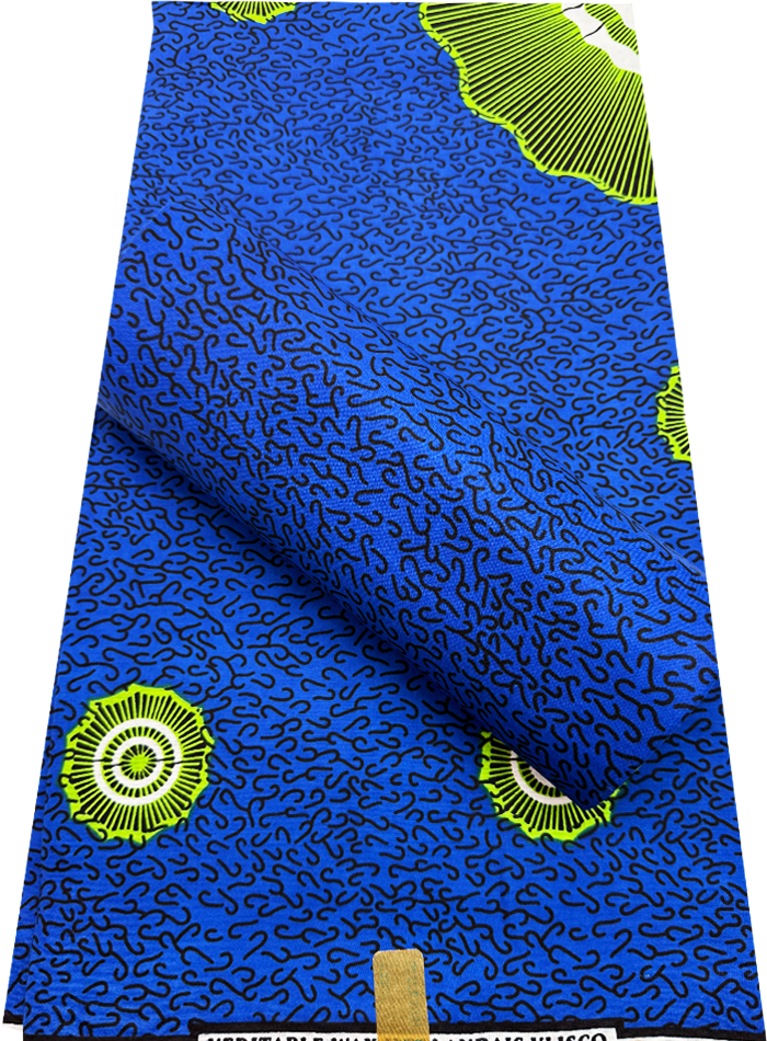 Hollandais African Wax Print Fabric - Blue Lime Green Black White photo 1