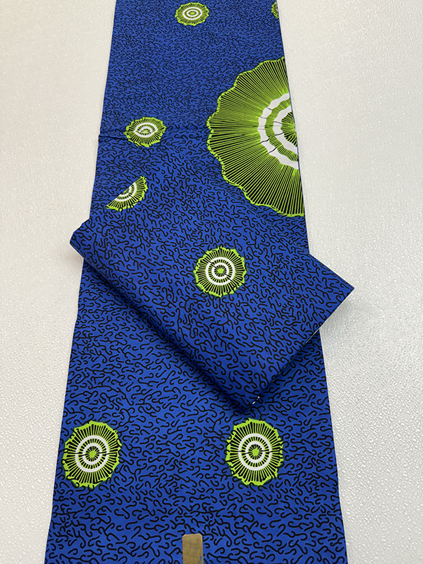 Hollandais African Wax Print Fabric - Blue Lime Green Black White photo 2