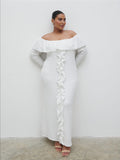 Souki Is 5'8" & Wears Size UK XL|Hope Bardot Ruffle Jersey Maxi Dress Curve - Cream