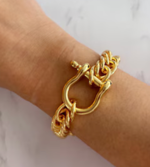 Horse Bit Shackle Cuban Bracelet- Equestrian Steel