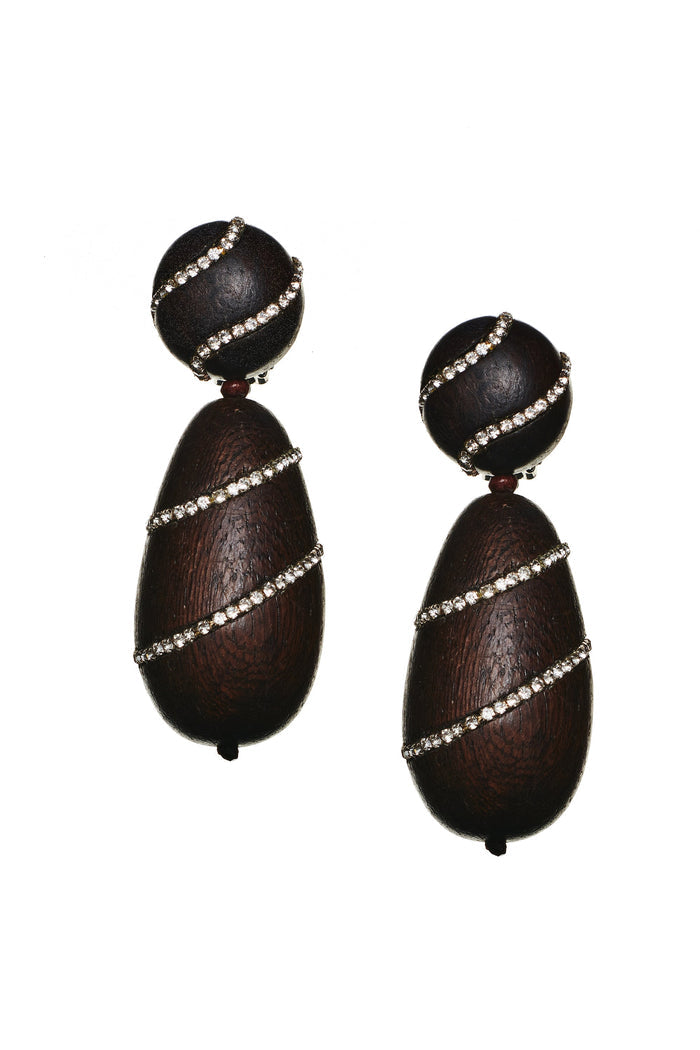 HUDSON EARRINGS - ROBLE WOOD/CLEAR CRYSTALS