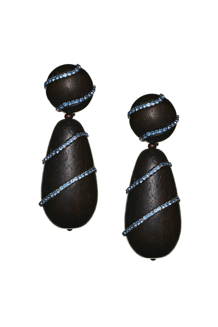 HUDSON ROBLE WOOD ICE BLUE DROP EARRINGS