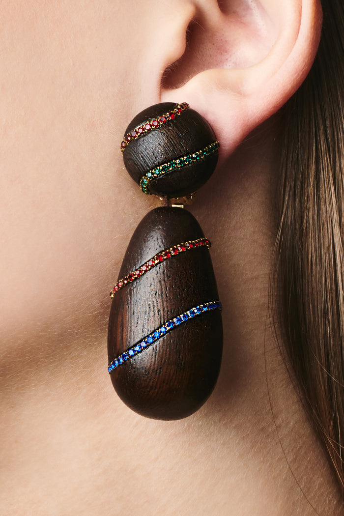 HUDSON ROBLE WOOD MULTI DROP EARRINGS