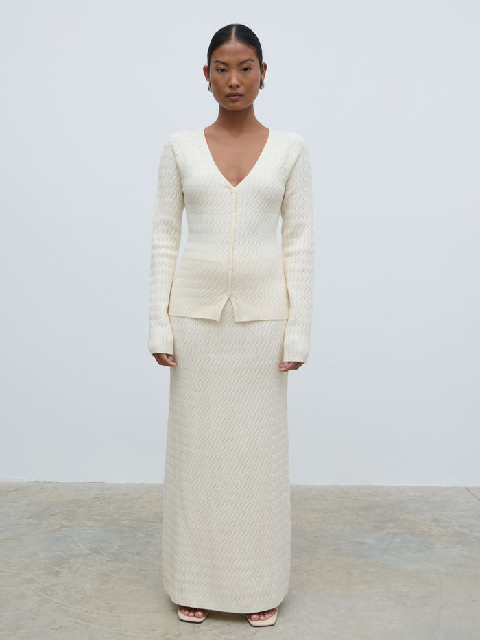 Elle Is 5'3" & Wears Size UK XS|Iliana Cable Knit Cardigan - Cream