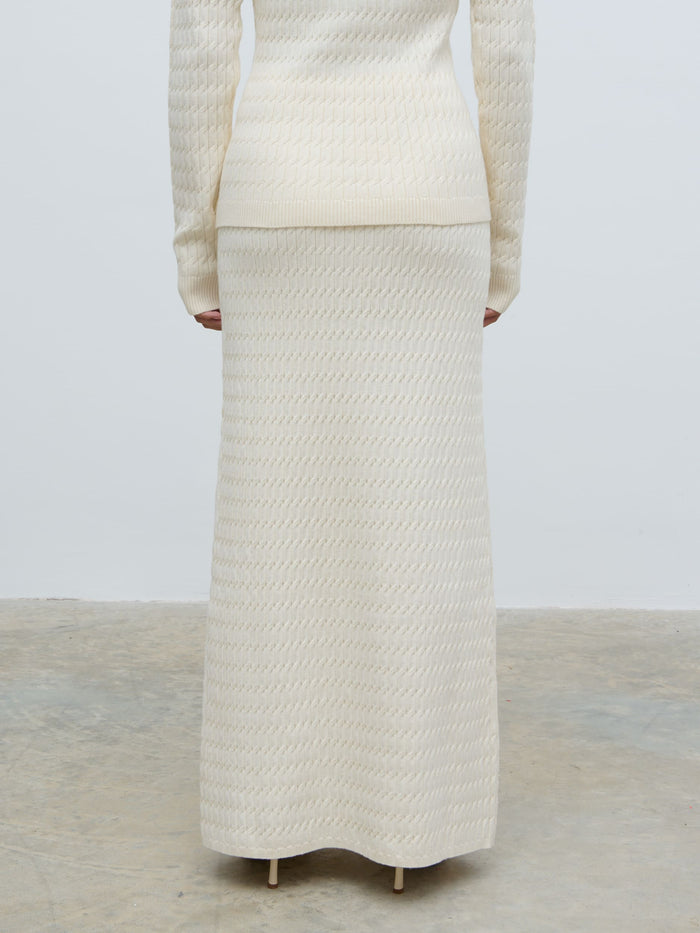 Elle Is 5'3" & Wears Size UK XS|Iliana Cable Knit Midaxi Skirt - Cream