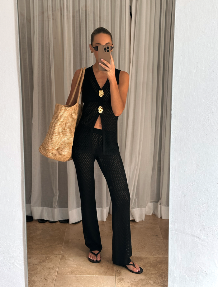 Imani Pointelle Knit Waistcoat - Black