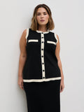 Rafaela Is 5'9" & Wears Size UK XL|Indigo Contrast Knit Waistcoat Curve - Black and Cream