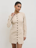 Candy Is 5'6" & Wears Size UK 6|Indy Button Down Mini Dress - Natural