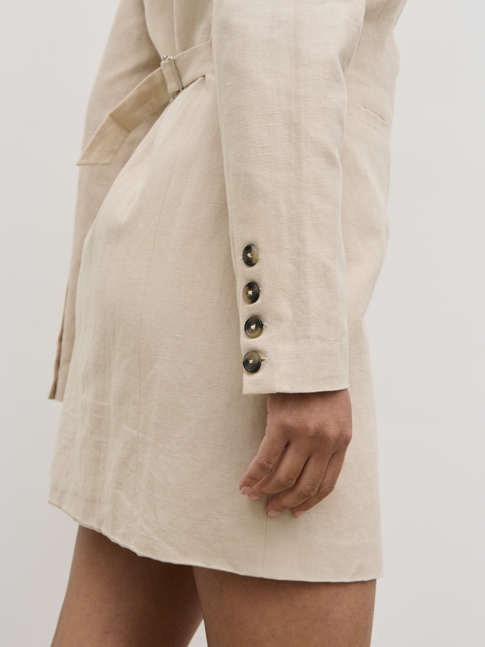 Candy Is 5'6" & Wears Size UK 6|Indy Button Down Mini Dress - Natural