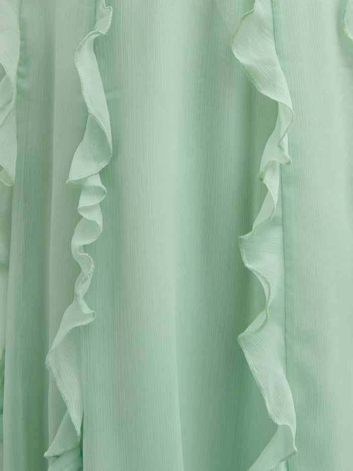 Elle Is 5'3" & Wears Size UK 6|Ingrid Ruffle Maxi Dress - Sage