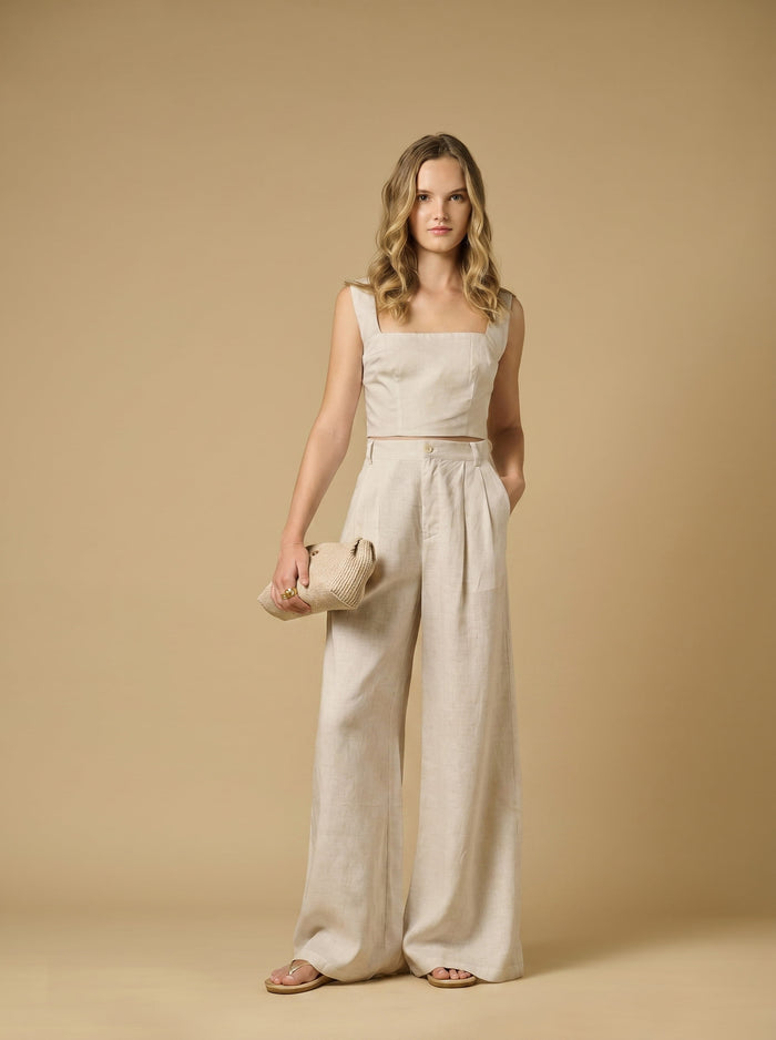 Tops APOELLA Ira Linen Crop Top Beige Apoella