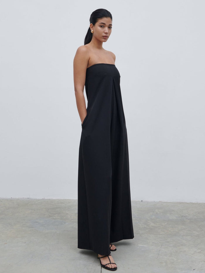 Bianca Is 5'9" & Wears Size UK 8|Jaden Bandeau Wide Leg Jumpsuit - Black