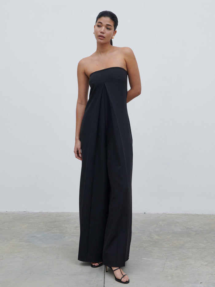 Bianca Is 5'9" & Wears Size UK 8|Jaden Bandeau Wide Leg Jumpsuit - Black