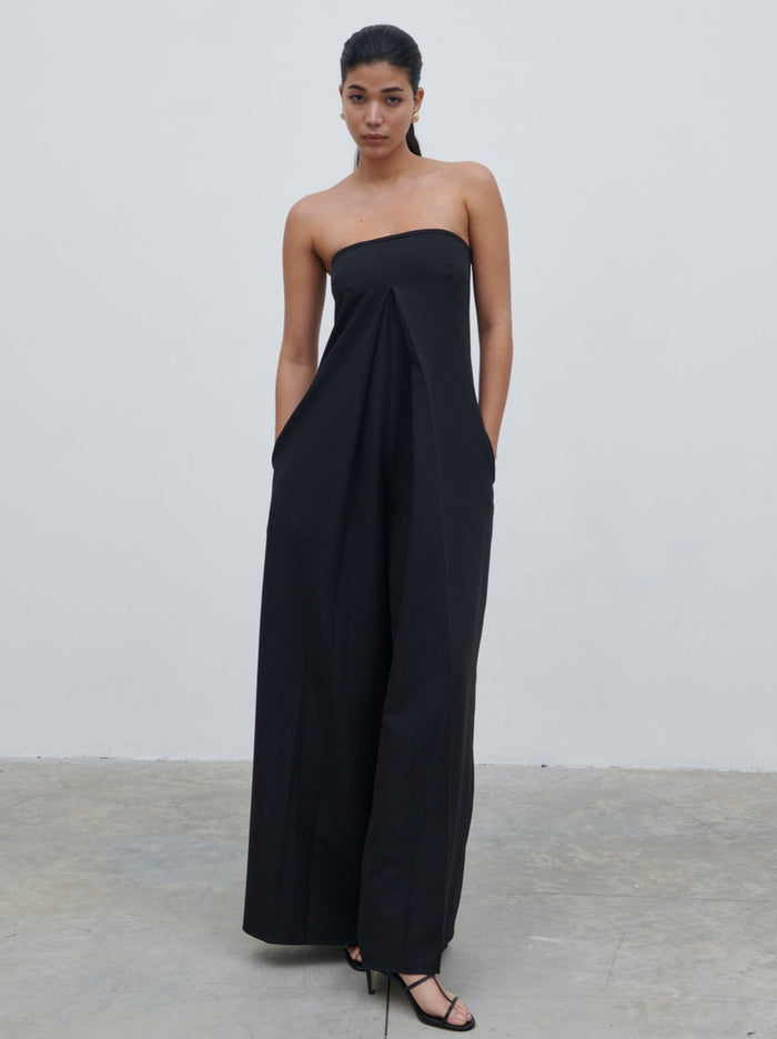 Bianca Is 5'9" & Wears Size UK 8|Jaden Bandeau Wide Leg Jumpsuit - Black