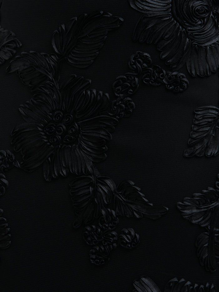 Elle Is 5'3" & Wears Size UK 6|Jamila Cold Shoulder Maxi Dress - Black Jacquard Floral