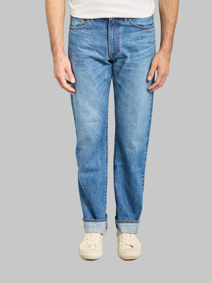 Japan Blue J401-MID 14.8oz US Cotton Stonewashed Circle Classic Straight Jeans Middle Indigo - Redcast Heritage Co.