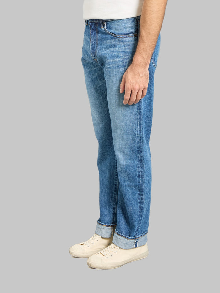 Japan Blue J401-MID 14.8oz US Cotton Stonewashed Circle Classic Straight Jeans Middle Indigo - Redcast Heritage Co.
