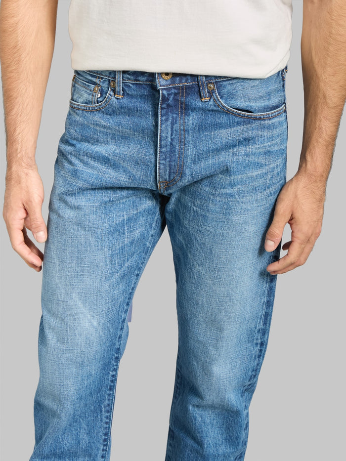 Japan Blue J401-MID 14.8oz US Cotton Stonewashed Circle Classic Straight Jeans Middle Indigo - Redcast Heritage Co.