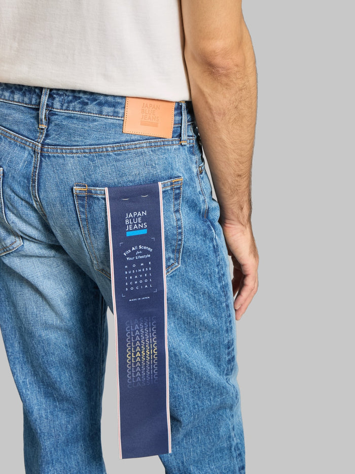 Japan Blue J401-MID 14.8oz US Cotton Stonewashed Circle Classic Straight Jeans Middle Indigo - Redcast Heritage Co.