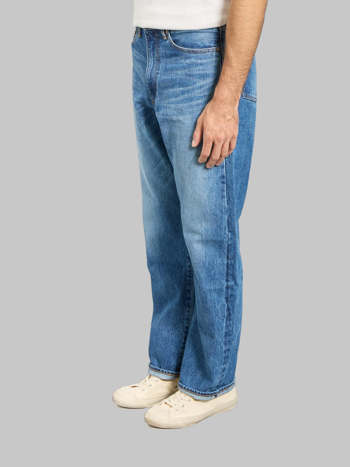 Japan Blue J501-MID 14.8oz US Cotton Stonewashed Circle Loose Straight Jeans Middle Indigo