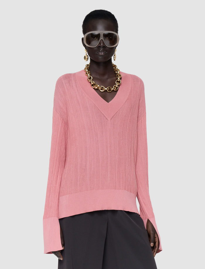 Pink Jardin Silk Cotton Rib Jumper - Joseph