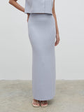 Candy Is 5'6" & Wears Size UK S|Jasmin Knit Maxi Skirt - Blue Marl