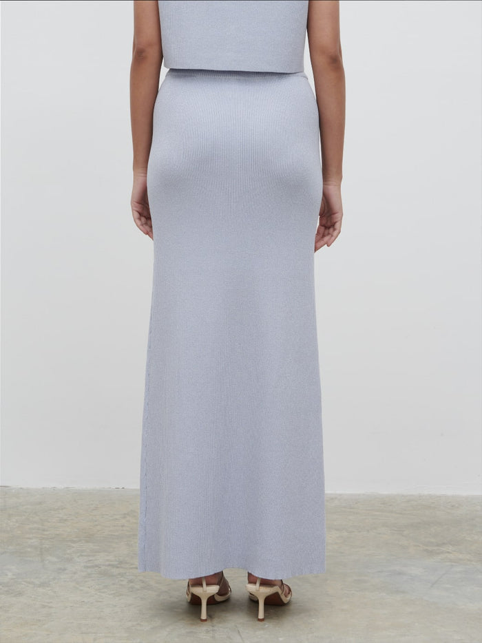Candy Is 5'6" & Wears Size UK S|Jasmin Knit Maxi Skirt - Blue Marl