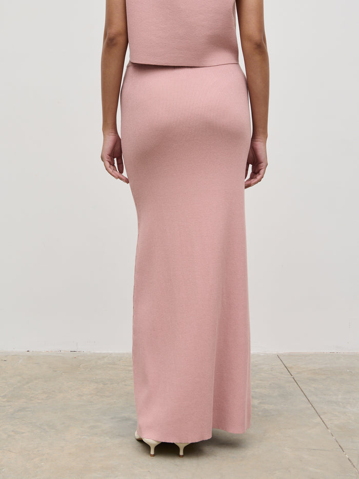 Candy Is 5'6" & Wears Size UK S|Jasmin Knit Maxi Skirt - Pink