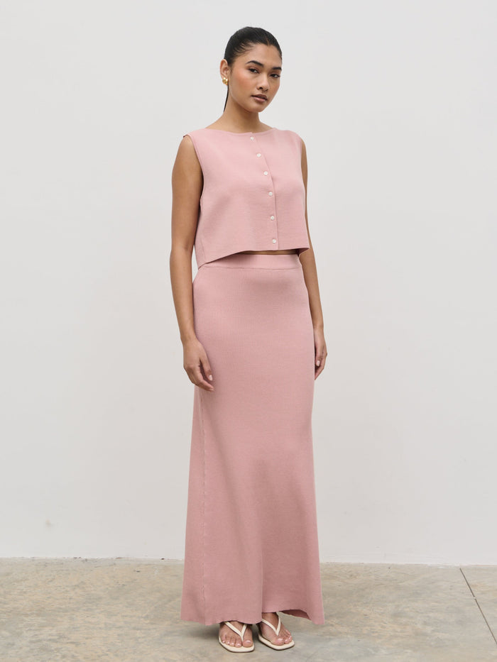 Candy Is 5'6" & Wears Size UK S|Jasmin Knit Waistcoat - Pink