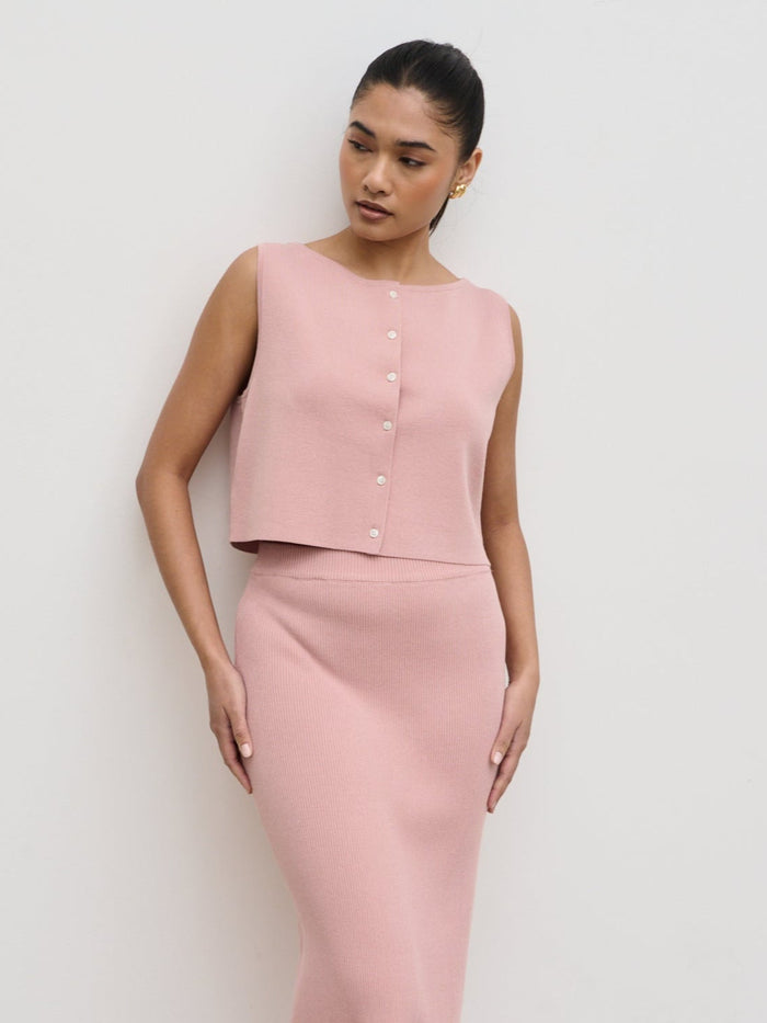 Candy Is 5'6" & Wears Size UK S|Jasmin Knit Waistcoat - Pink