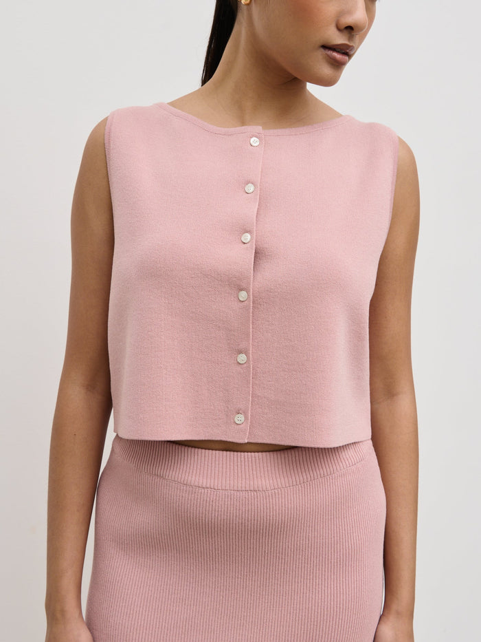 Candy Is 5'6" & Wears Size UK S|Jasmin Knit Waistcoat - Pink