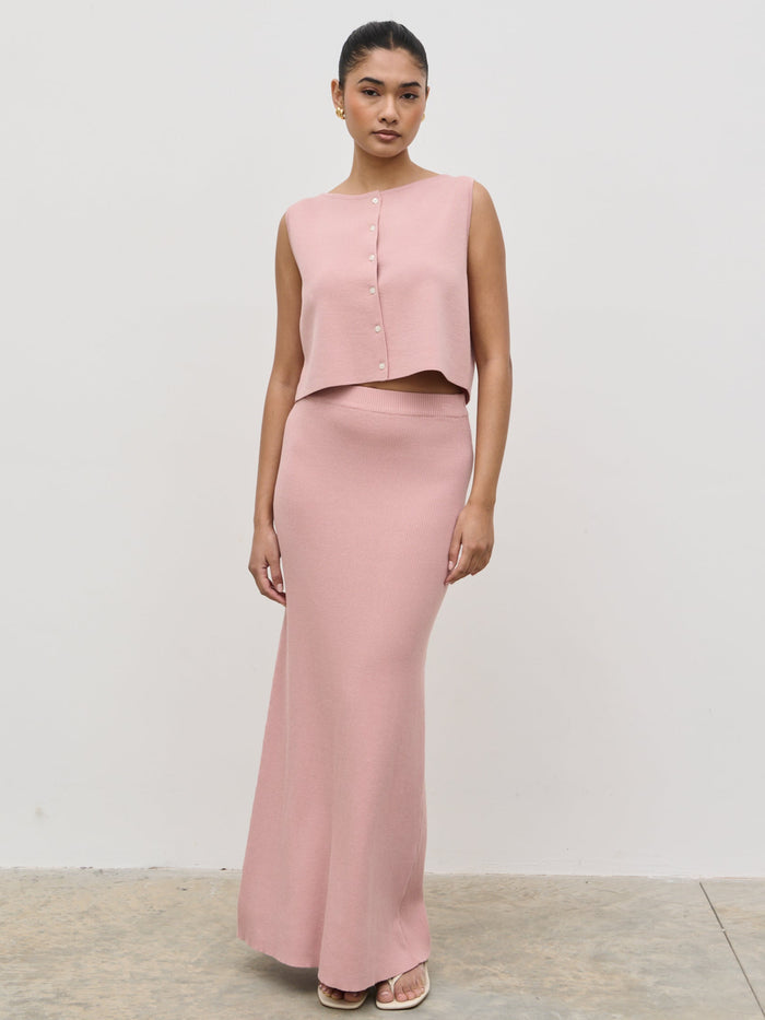 Candy Is 5'6" & Wears Size UK S|Jasmin Knit Waistcoat - Pink